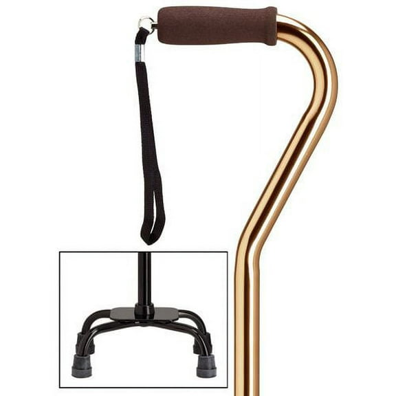 Quad Cane Adjustable Bronze Small base 5" x 8" with center balance offset handle and nylon security nut
