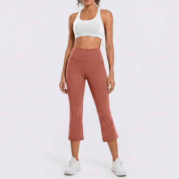 Capri Yoga Pants Womens High Waisted Wide Leg Pants Cropped Flare Leggings for Travel Casual and Lounge Ginger XL