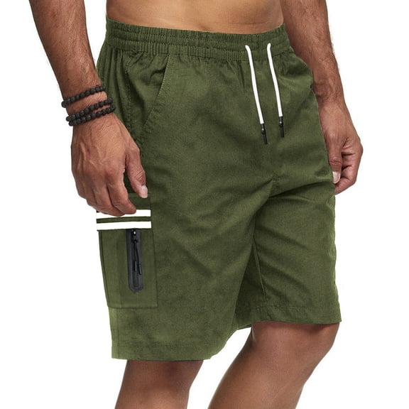 Mens Casual Cargo Shorts Drawstring Summer Beach Stretch Twill Shorts Olive Green
