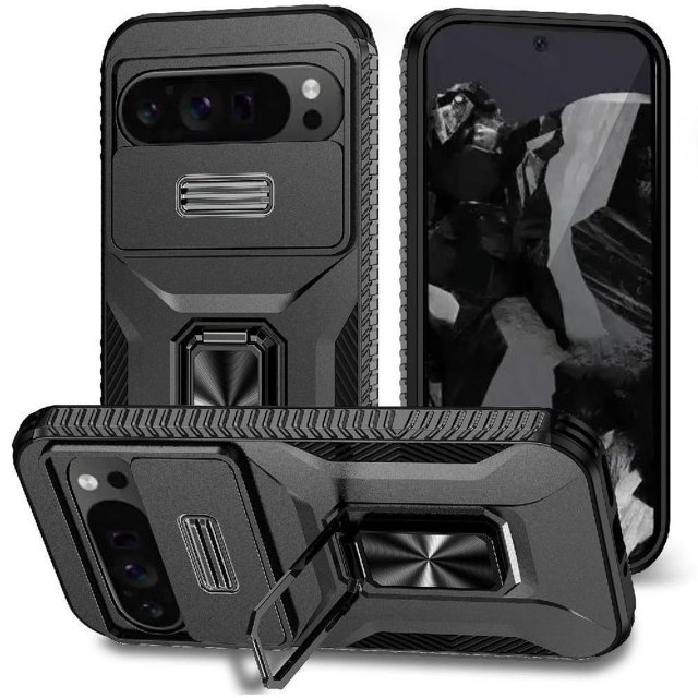 Funda para GANGXUN Google Pixel 9 Pro XL - Soporte metálico, Función magnética, Negro