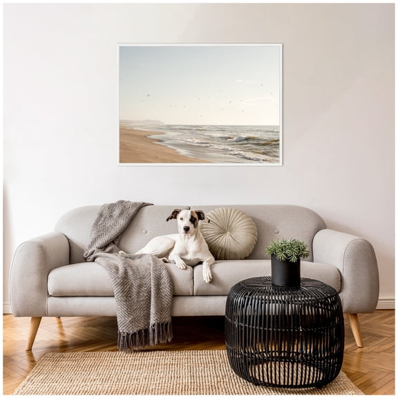 Kate and Laurel Coastal Flight Framed Canvas Wall Art by Crystal Lynn Collins 38 x 28 Sylvie White, Coastal, Beach, Animals, Nature Art for Wall Decor, Living Room, Bedroom
