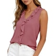thumbnail image 2 of Admvng Women's Ruffle Trim V-Neck Sleeveless Blouse Elegant Flowy Tank Top for Work Casual Wear, 2 of 5