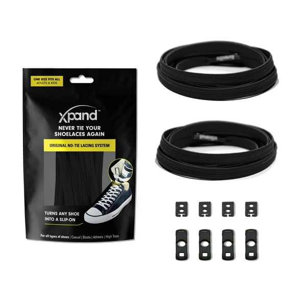 Xpand No Tie Shoelaces System with Elastic Laces - One Size Fits All Adult and Kids Shoes - Black