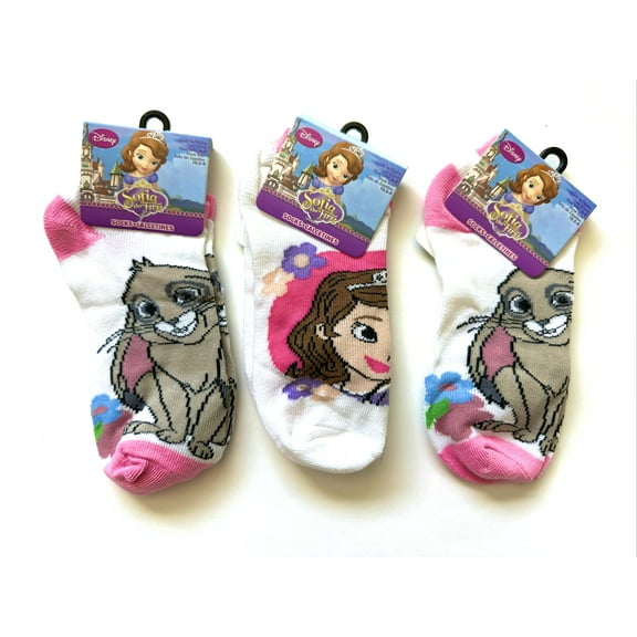 Disney Princess Sofia the First And  Clover Rabbit Pink/White Sock Set (3 Pairs, Size 6-8)