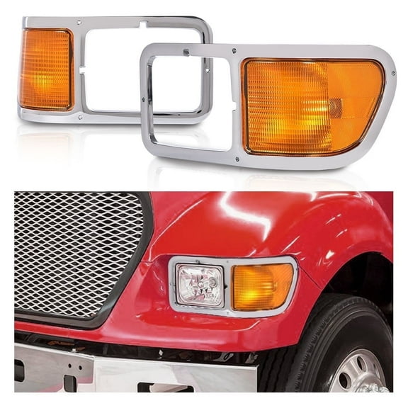 CROSSDESIGN Pair Headlight Bezel W/ Corner Lights Fit for 2000-2015 Ford F650 F750