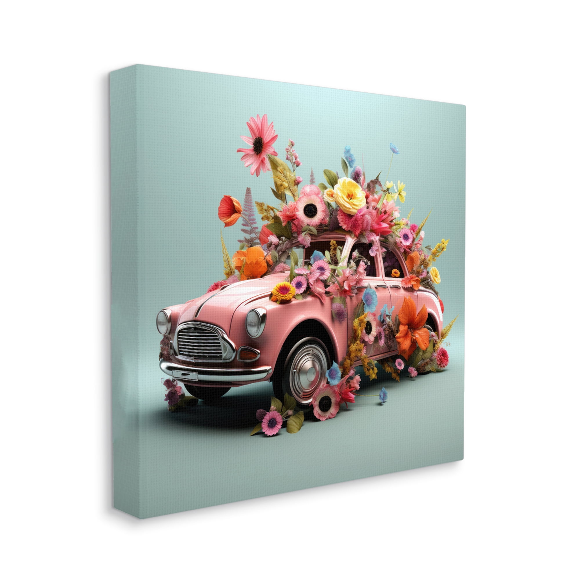 Stupell Industries Blooming Florals Antique Car Transportation Painting Gallery Wrapped Canvas Art Print Wall Art, 17 x 17