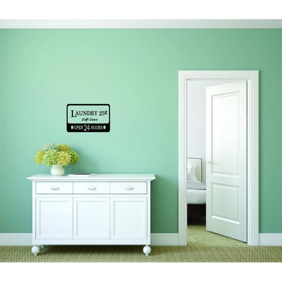 Decal Wall Sticker - Laundry 5 Cent Self Serve Open Sign Housekeeping Home Decor Picture Art 10x16 Inches