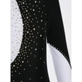 thumbnail image 6 of YiZYiF Girls Juniors Shiny Rhinestone Dance Jumpsuit Full Body Mesh Sleeve Gymnastics Bodysuit Black&White 14, 6 of 7