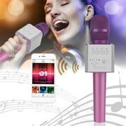 pink Q9 Super Bass W ireless B luetooth Mobile p hone Karaoke Microp hone Handheld