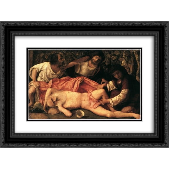 Giovanni Bellini 2x Matted 24x18 Black Ornate Framed Art Print 'Drunkenness of Noah'