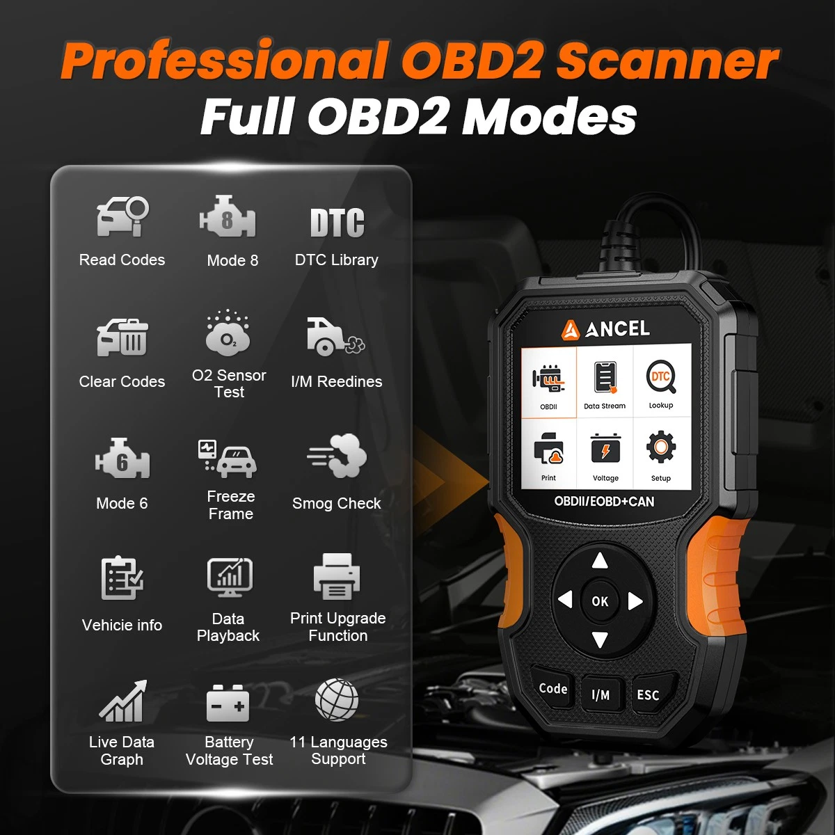 ANCEL AS300 Universal OBD Scanner Code Reader, Check Engine Fault Diagnostic Tool with Cloud Printing, Voltage Test,  I/M Readness, Lifetime Free Update