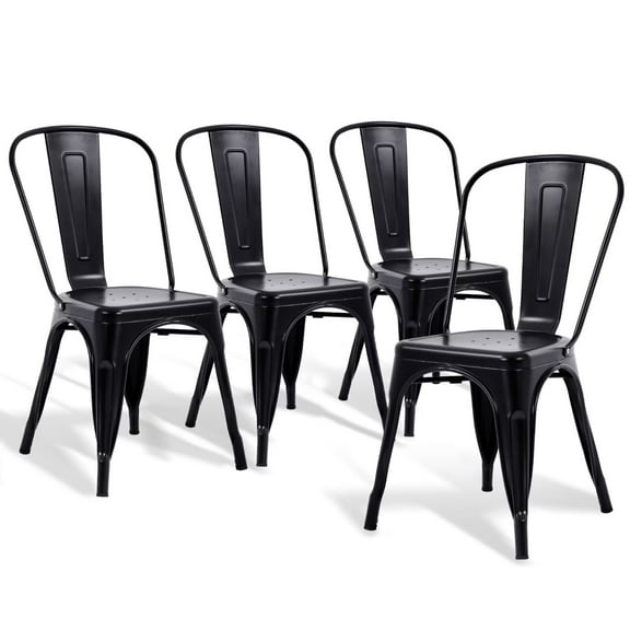 YRLLENSDAN Indoor and Outdoor Metal Chairs Set of 4, 18" Seat Height Stackable Modern Dining Chairs with Back, Farmhouse Kitchen Chairs, Dining Room, Bistro and Cafe, Black