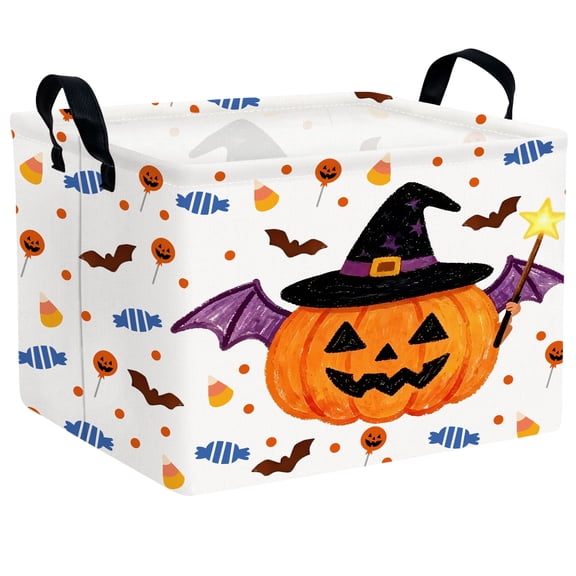 ASKETAM Cute Pumpkin Halloween Basket for Kids Trick or Treat Party Decor Storage Bin (Magic Pumpkin Bat)
