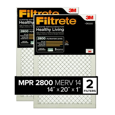 Filtrete 14x20x1, AC Furnace Air Filter, MPR 2800, Healthy Living Ultrafine Particle Reduction, 2-Pack (exact dimensions 13.781 x 19.781 x 0.84) 14 x 20 x 1