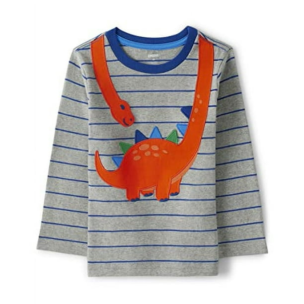 Gymboree Boys and Toddler Embroidered Graphic Long Sleeve T-Shirts Shirt,  Long Neck Dino, 6 US 