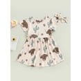 thumbnail image 3 of Genuiskids Western Toddler Baby Girl Clothes Short Sleeve Cactus Cow Print A-Line Dress Headband Casual Kids Summer Outfits 6M-5T, 3 of 8