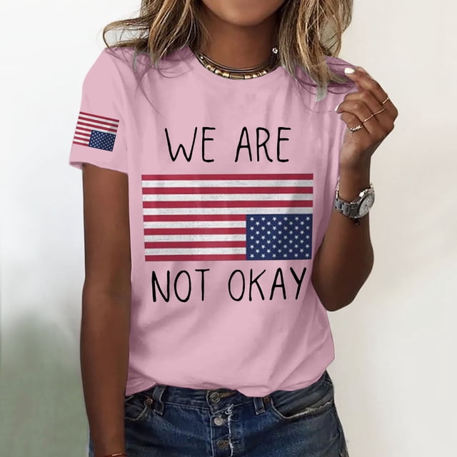 MKLEKYY Camiseta Camisa De Manga Corta Con Cuello Redondo Y Estampado Liso Informal Para Mujer Talla M