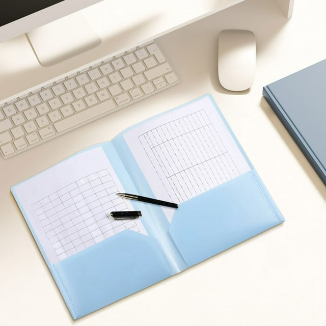 COM1950s Plastic File Folders with Pockets,Letter Size Heavy Duty Pocket Folders for Document Organization,Office Use,Expandable File Storage Holder,Water-Resistant Document Folders with Card Slot