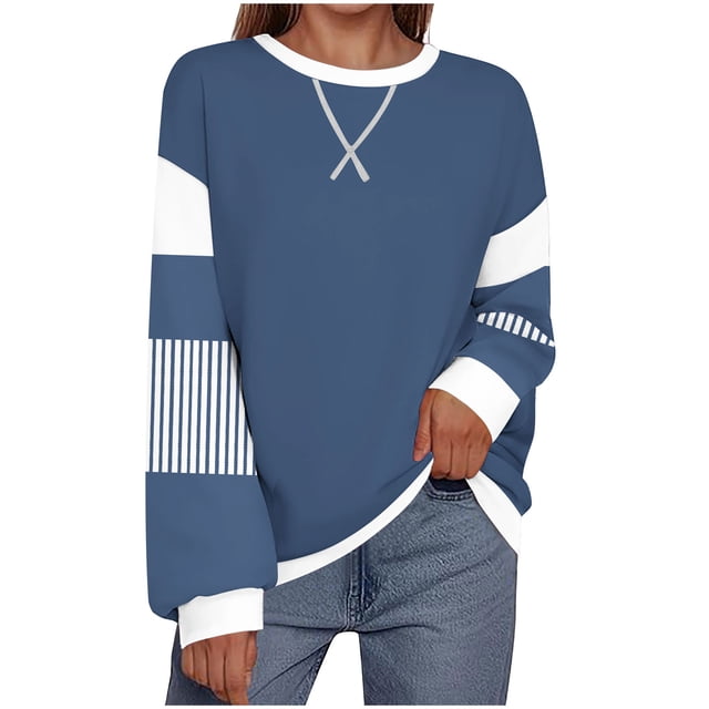 Besolor Chandails en Molleton Surdimensionnés pour Femmes Col Rond Manches Longues Décontracté Ample Blouse Automne