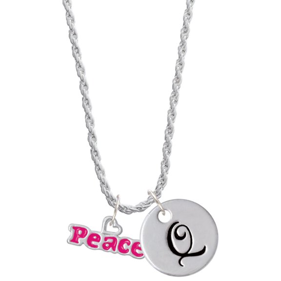 Delight Jewelry Hot Pink ''Peace'' with Heart Silvertone Script Initial Disc - Q - Charm Necklace, 20"+3"