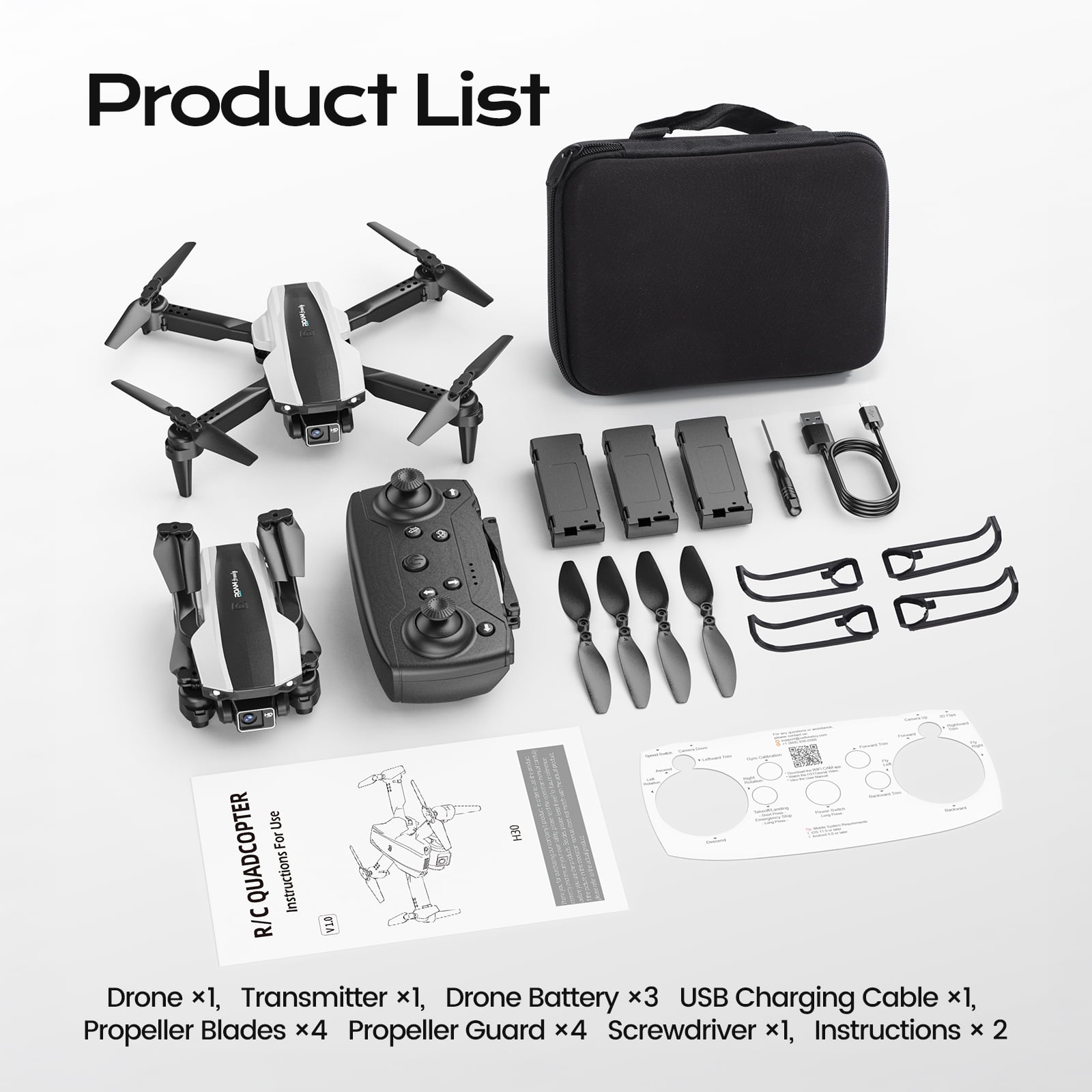 Wefone H30 Foldable Drone with Camera, Lightweight, User-Friendly, 360° Flips, Altitude Hold, Optical Flow Positioning, 3 Batteries, Black