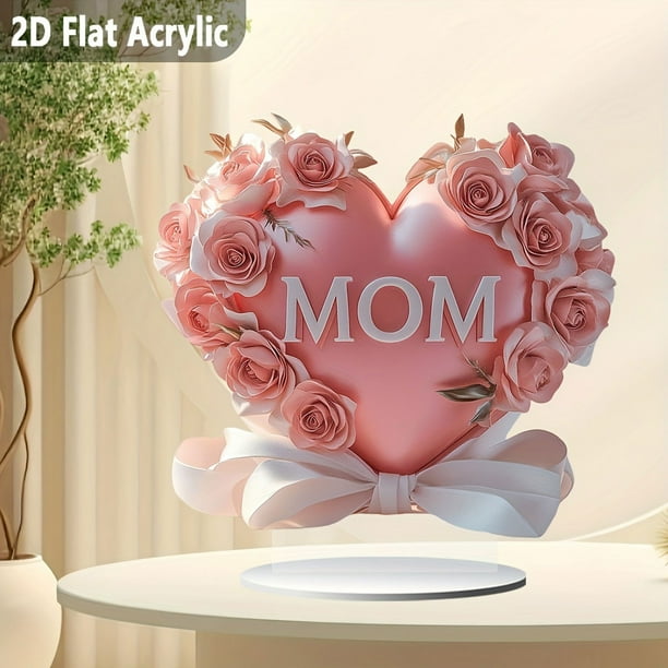 Decoraciones de mesa para el Día de la Madre, placa acrílica de 20 cm, letreros con rosas y corazones rosas para la mejor mamá de la historia, decoración de granja familiar.