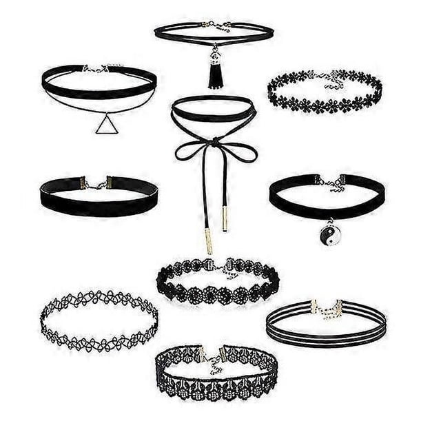 Bazhou-10 piezas Gargantilla Collar Terciopelo Negro Clásico Elástico Collar Gótico Tatuaje