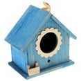 thumbnail image 2 of Qumonin Outdoor Cedar Bird House for Hanging Garden Decor with Water Drinker - Blue, 2 of 5