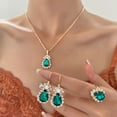 thumbnail image 2 of Green Fashion Necklace Sets, Rose Gold Plated Earrings Pendant Necklace Adjustable Rings Gift for Women, 2 of 8