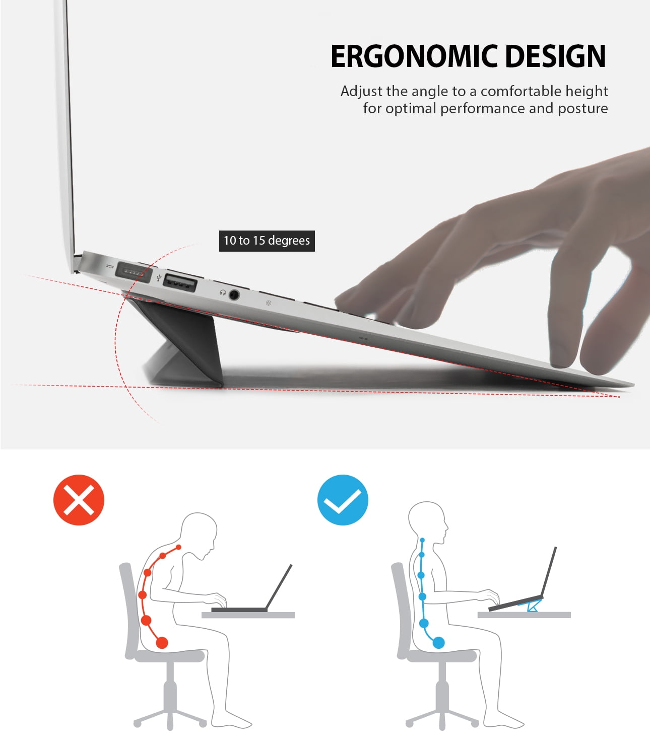 Ringke Laptop Stand [BLACK] Anti-Slide Smart Folding Portable Slim and Weightless Adhesive Stand for Laptop, iPad, Tablet, and More