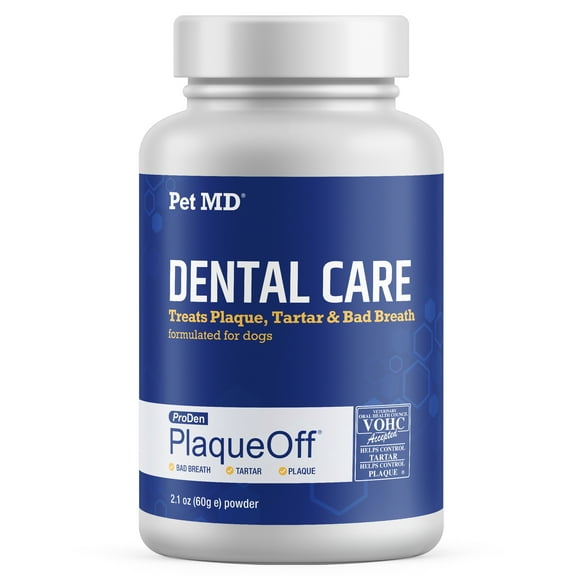 Pet MD Proden PlaqueOff Dog Teeth Cleaning Dental Care Powder - Oral Care Supplement for Dogs - Reduce Bad Breath, Tartar, & Plaque - 60g