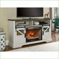 Electric Fireplace Farmhouse Entertainment Center for TVs Up to 70"" Jasmine White | Insert | Wood Stainless Steel Glass