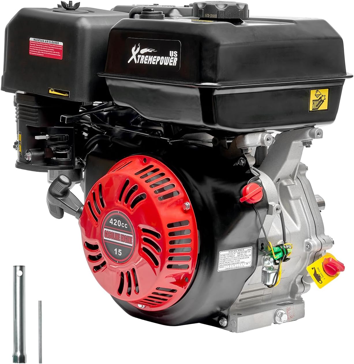 XtremepowerUS 420cc 15HP Gas Engine, EPA Approved Horizontal Shaft 4 Stroke OHV Gas Motor, Gas Powered Multi-Use Engine, Go Kart Engine, Log Splitter Engine