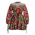 thumbnail image 3 of Bintarealwax African Dress for Women Elegant Crewneck Long Sleeve Ladies Dashiki Printing Dress with Waistband, 3 of 5