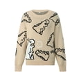 thumbnail image 3 of Sunloudy Women Knitted Pullover Sweater, Spring Fall Round Neck Long Sleeve Cute Dinosaur Print Warm Tops, 3 of 7