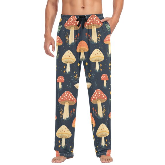 FORMRS Mens Pajama Pants with Pockets Sleepwear Lounge Bottoms Sizes S-2XL, Black Mushroom Pattern