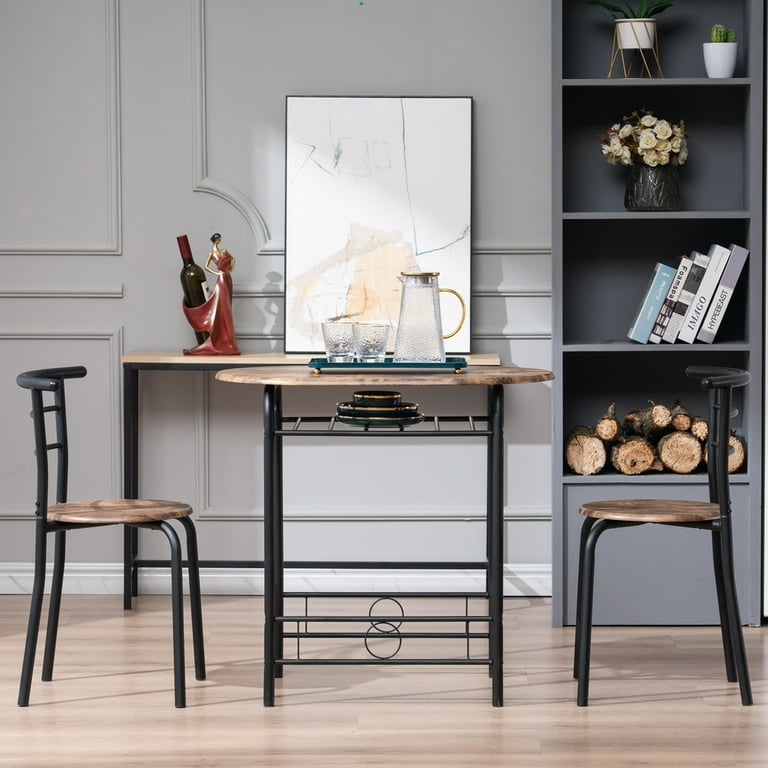 Seizeen Dining Set 3 Pieces Wood Top Table Chair 2 Seats With