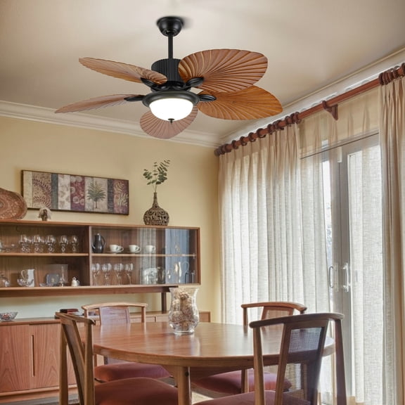 Ceiling Fan Light 52" Tropical Palm Leaf Blades Chandelier Dimmable & Remote