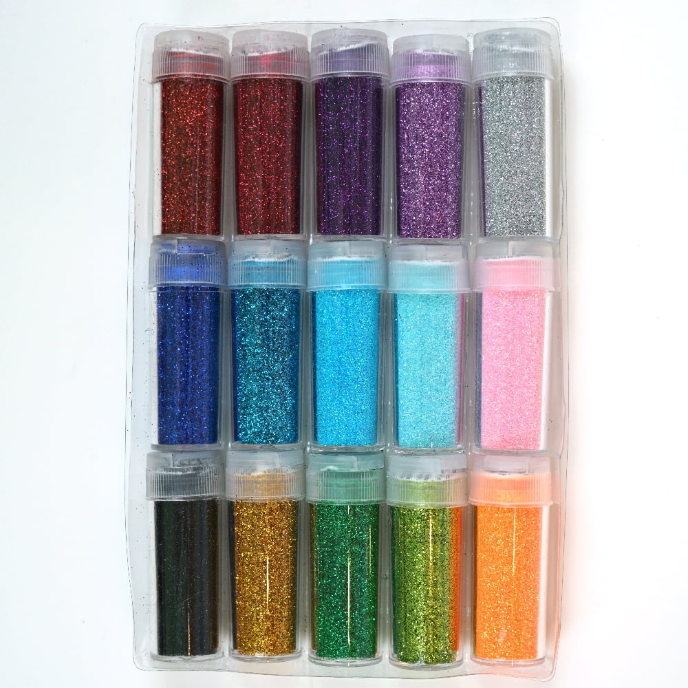 Craft and Party Assorted Color Glitter Jars Set (Set of 15) Fine