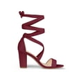 thumbnail image 3 of BLISSFUL STEP Women's Sandals Solid Color Mid Block Heels Lace up Sandals Burgundy 9.5, 3 of 7
