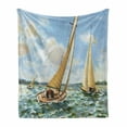 thumbnail image 1 of Vintage Boat Soft Flannel Fleece Blanket, Sailing in Wavy Windy Sea Vintage Painting Style Picture Ocean Hobbies Artwork, Cozy Plush for Indoor and Outdoor Use, 50" x 60", Multicolor, by Ambesonne, 1 of 6
