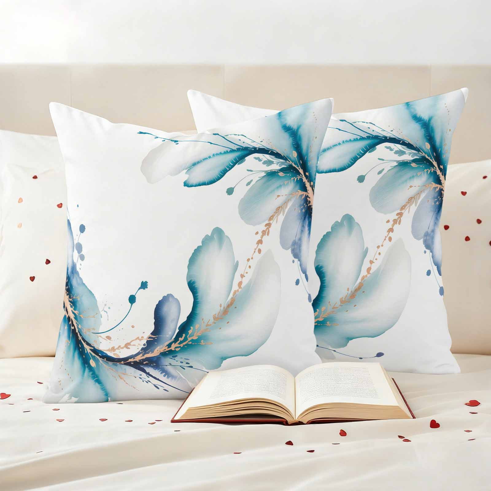 Blue Marble Stone Outdoor Waterproof Throw Pillow Covers 24x24 Set of 2, White Ink Splash Farm Marble Abstract Decorative Pillowcases Cushion Pillowcase for Couch Sofa Patio Outside Pillow Protector