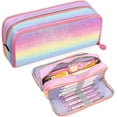 thumbnail image 1 of Estuche para lápices BETURETOP Glitter Rainbow para niñas con 3 compartimentos, 1 of 7