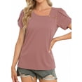 thumbnail image 3 of MOYIKO Womens Petal Sleeve Tops Summer Trendy T Shirt Casual Loose Square Neck Button Blouse Tees, 3 of 7