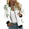 thumbnail image 3 of Feancey Ladies Floral Jackets Lightweight Casual Plus Size Bomber Jacket Women Fall Long Sleeve Collarless Thin Coat Windproof Outerwear with Pockets Green L, 3 of 6