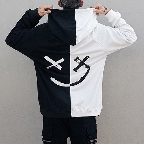 Suéter deportivo de manga larga con capucha y cara sonriente a juego de colores a la moda informal para hombre