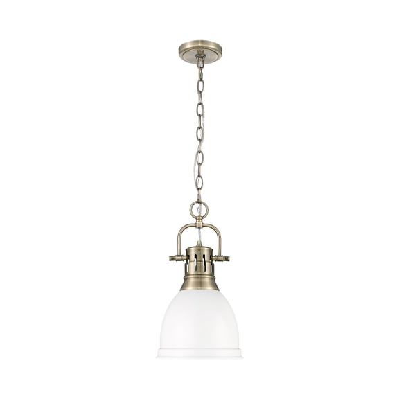 Yep by Golden Lighting Duncan 1-light 9in Chain Hung Pendant in Aged Brass and Matte White shade