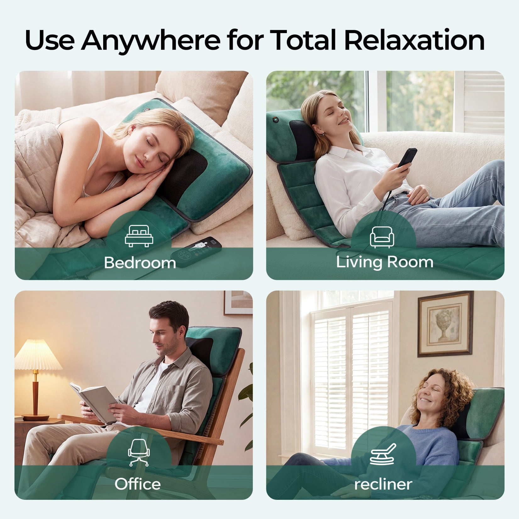 HOMEMASSA Massage Mats for Full Body with Heat,Shiatsu Kneading Vibration Back Massage Pad forfor Chair Bed Floor,Gifts