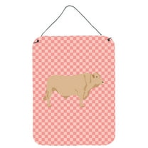Caroline's Treasures BB7826DS1216 Charolais Cow Pink Check Wall or Door Hanging Prints, 12x16, multicolor