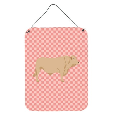 Carolines Treasures BB7826DS1216 Charolais Cow Pink Check Wall or Door Hanging Prints